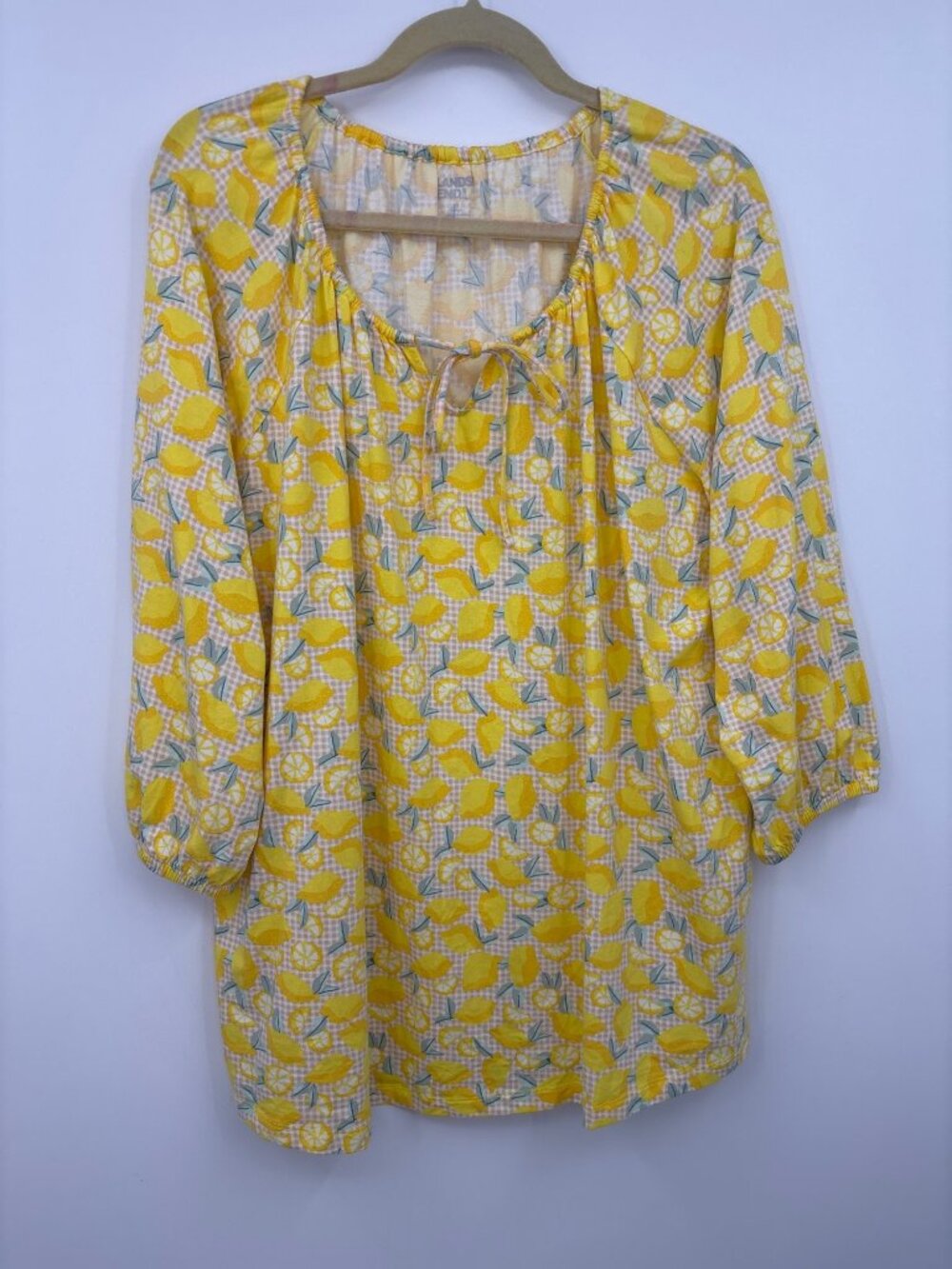Lands End Lemon Print Top Shirt Yellow Size 1X (16W-18W)